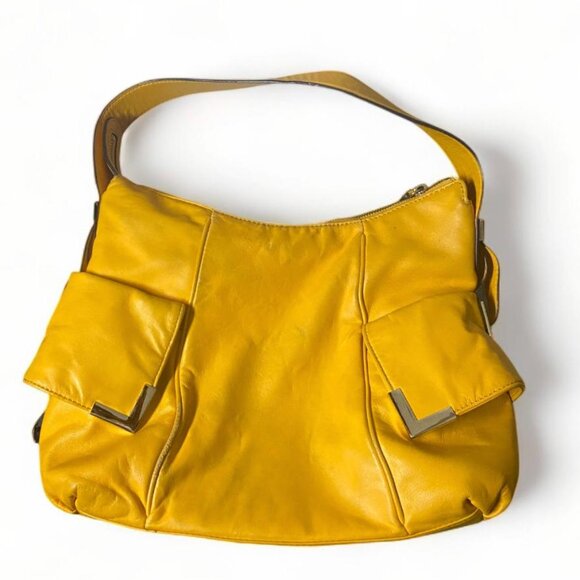 Michael Kors Leather Beverly Handbag Yellow/Gold Hardware Top Handle Handbag - Picture 1 of 7